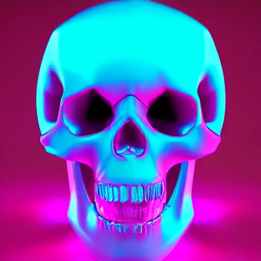 Prompt: octane render of hexagonal crystal skull, fuschia lighting, fuschia glow, dark background, photorealistic, 4 k, cinema 4 d, maya