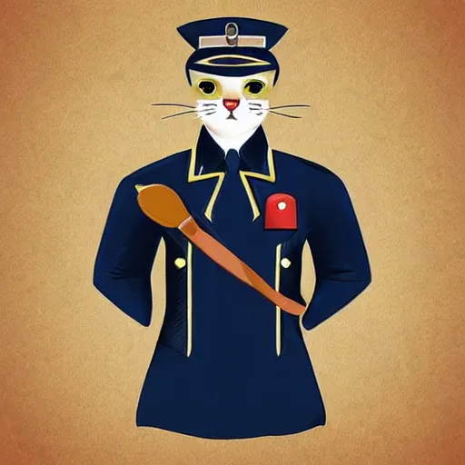 Image similar to cute cat wearing navy uniform, profile picture, digital art