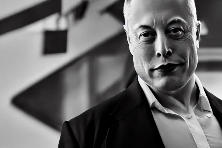 Prompt: a bald elon musk as lex luther. photograph portrait. black &white.