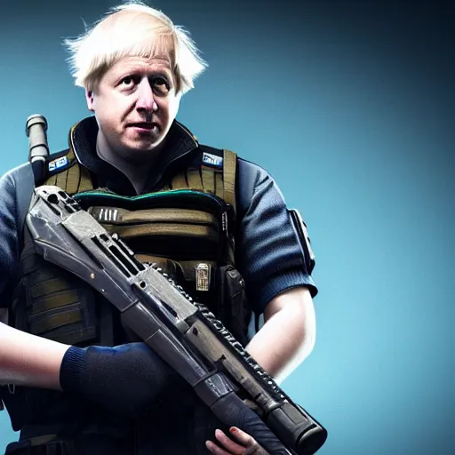 Image similar to boris johnson as a rainbow six siege operator, 4 k, highly detailed