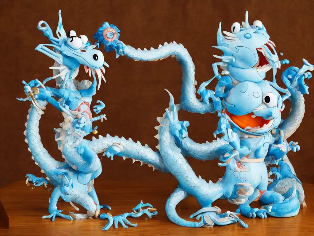 Prompt: A Doraemon Dorami Fractal Dragon statue