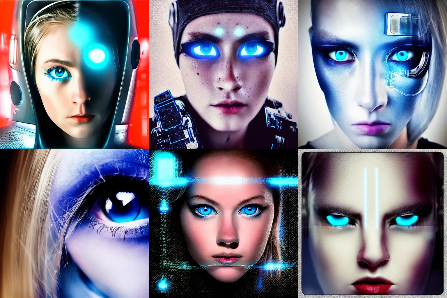 Prompt: “artistic cinematic portrait of a cyborg female blue eyes hi tech futuristic”