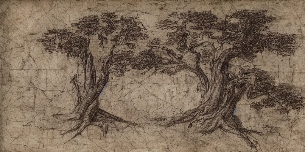 Prompt: DaVinci drawing of an ornate tree