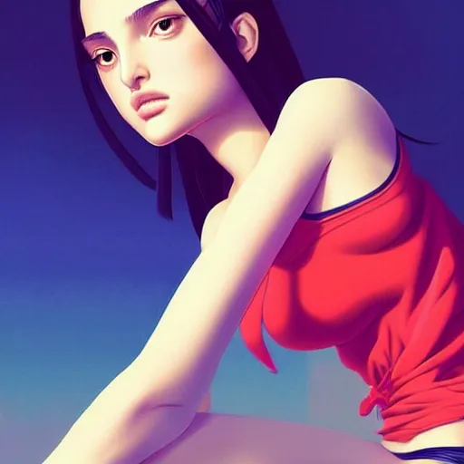 Prompt: a beautiful young kayo shibuya natalie portman alluring gravure model, wearing elaborate designer tank top, by akira toriyama and wlop and ilya kuvshinov and artgerm and, aesthetic, gorgeous, stunning, alluring, attractive, artstation, deviantart, pinterest, digital art