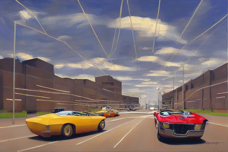 Image similar to hyperrealistic painting of intersecting cars hovering midair by Mary Pratt