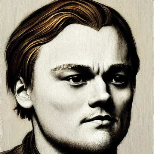 Prompt: portrait en buste of Leonardo di caprio, painting art