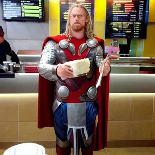 Image similar to thor working in mcdonalds