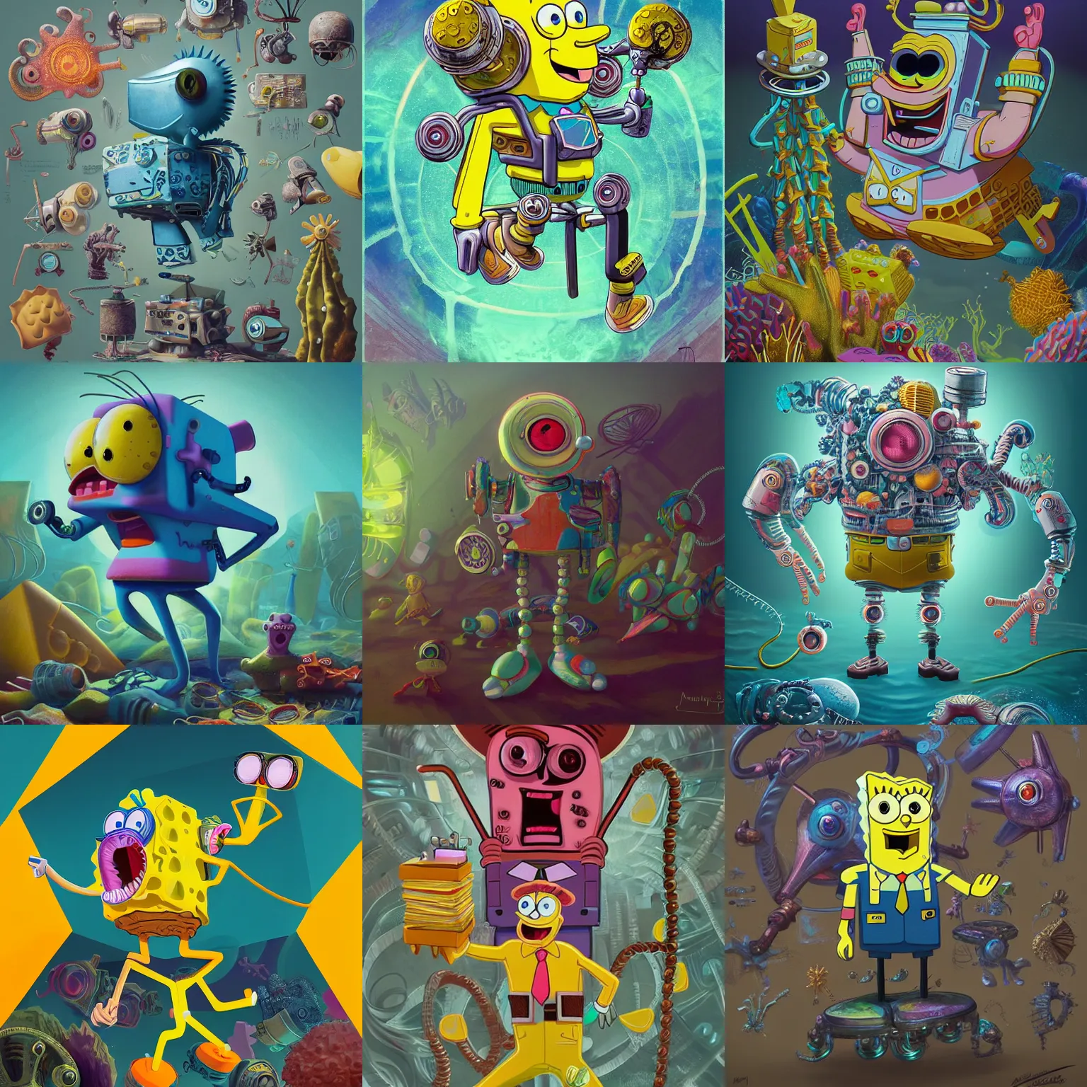 Prompt: SpongeBob SquarePants as a cyborg, art deco design, by Mandy Jurgens and Warhol, Ernst Haeckel, James Jean, artstation, concept art