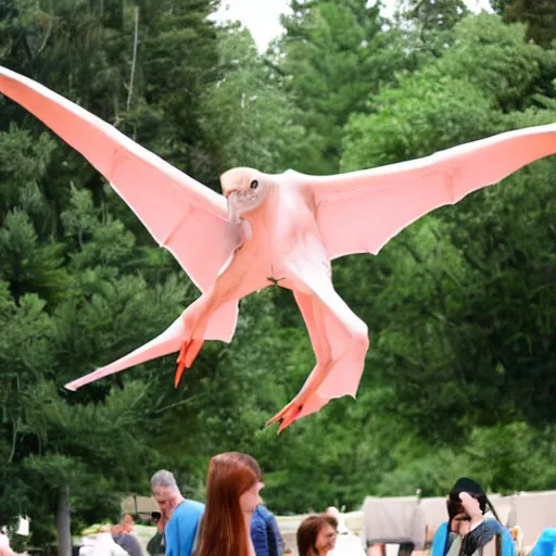 Prompt: pterodactyl hanging out with people,