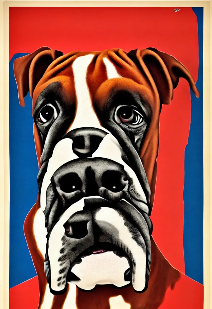 Image similar to boxer as boxer dog, anatomically correct, style of american 6 0's poster