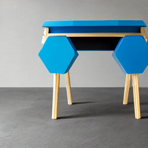 Image similar to a blue hexagonal desk