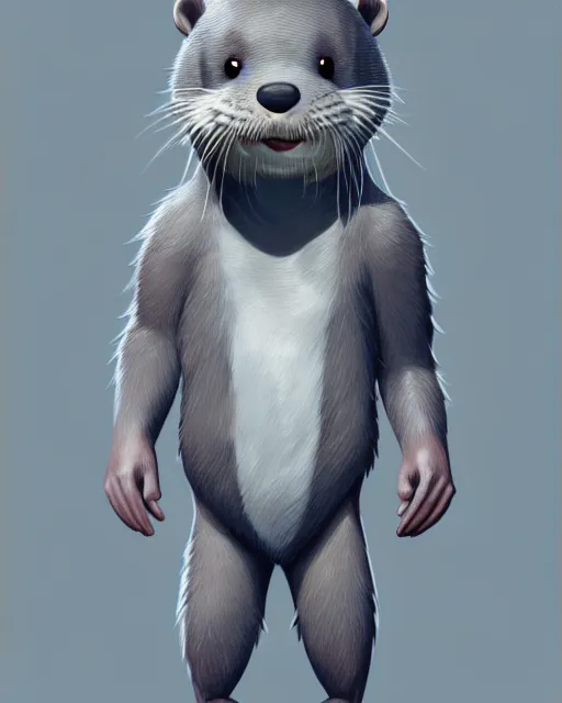Prompt: character concept art of a cute male anthropomorphic gray otter furry | | cute - fine - face, pretty face, key visual, realistic shaded perfect face, fine details by stanley artgerm lau, wlop, rossdraws, james jean, andrei riabovitchev, marc simonetti, and sakimichan, trending on artstation