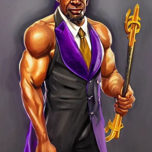 Image similar to a portrait of a muscular older black man with cornrows and a purple suit with a monocle on, D&D, sci-fi, elegant, hopeful, muscular, highly detailed, digital painting, artstation, concept art, smooth, sharp focus, illustration