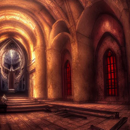 Prompt: link from zelda manifests in an abandoned church at the vatican, 8 k, soft lighting, hdr, octane render, hr giger cinematic, red fluid on walls of the church, smoke, yasushi nirasawa style photorealistic, bokeh