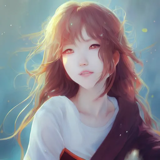 Image similar to realistic detailed semirealism beautiful gorgeous natural cute excited happy yang xiao long 4 k high resolution quality artstyle professional artists wlop, aztodio, taejune kim, guweiz, pixiv, instagram, artstation