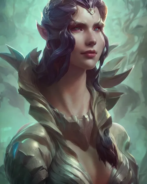 Image similar to league of legends portrait, au naturel, hyper detailed, digital art, trending in artstation, cinematic lighting, studio quality, smooth render, unreal engine 5 rendered, octane rendered, art style by klimt and nixeu and ian sprigger and wlop and krenz cushart.