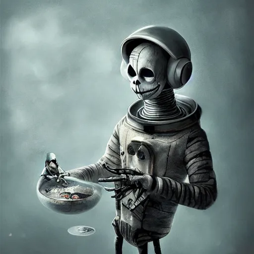 Image similar to michal karcz surrealism grunge drawing of the end of an astronaut happy in the galaxy. , in the style of jack skellington, in the style of a clown, loony toons style, horror theme, detailed, elegant, intricate, 4k, Renaissance painting