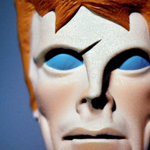 Image similar to close - up promo photo of a cereal bowl shaped as bowie head, space oddity,