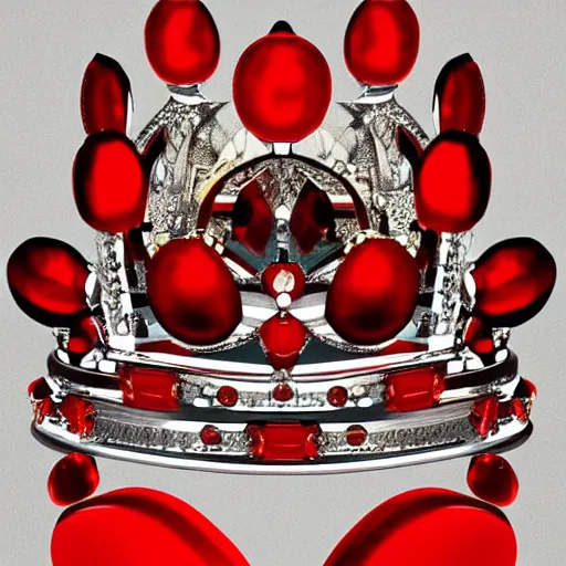Prompt: a crown with 3 red gems on it, symmetrical, digital art