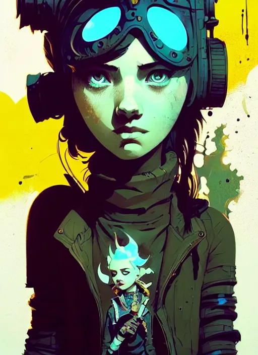 Image similar to highly detailed portrait of a sewer punk young lady by atey ghailan, james gilleard, by joe fenton, by greg rutkowski, by greg tocchini, by kaethe butcher, 4 k resolution, gradient yellow, black, brown and cyan color scheme, grunge aesthetic!!! ( ( dystopian graffiti tag wall in background ) )