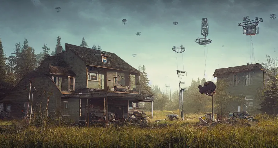 Image similar to home is obsolete, realistic rendering, unreal engine, 4k, hdr, high dynamic range, f12, simon stalenhag