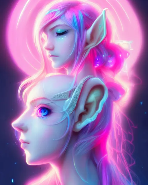 Image similar to art championship winner trending on artstation portrait of a goddess elven mecha warrior princess, head and shoulders, blue hair, matte print, pastel pink neon, cinematic highlights, lighting, digital art, cute freckles, digital painting, fan art, elegant, pixiv, by Ilya Kuvshinov, daily deviation, IAMAG, illustration collection aaaa updated watched premiere edition commission ✨✨✨ whilst watching fabulous artwork \ exactly your latest completed artwork discusses upon featured announces recommend achievement