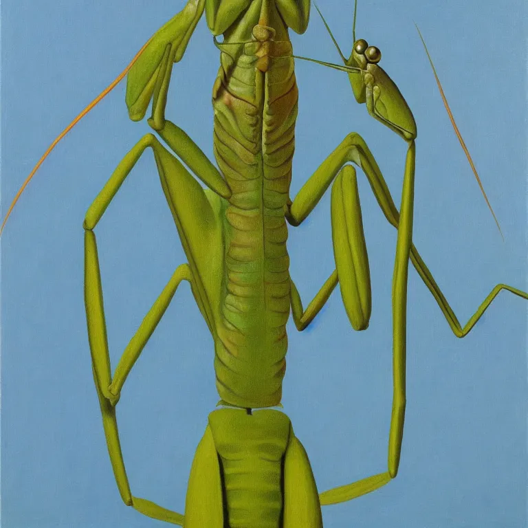 Prompt: praying mantis, by rene magritte, centered, detailed painting, hd, hq, high resolution, high detail, 4 k, 8 k
