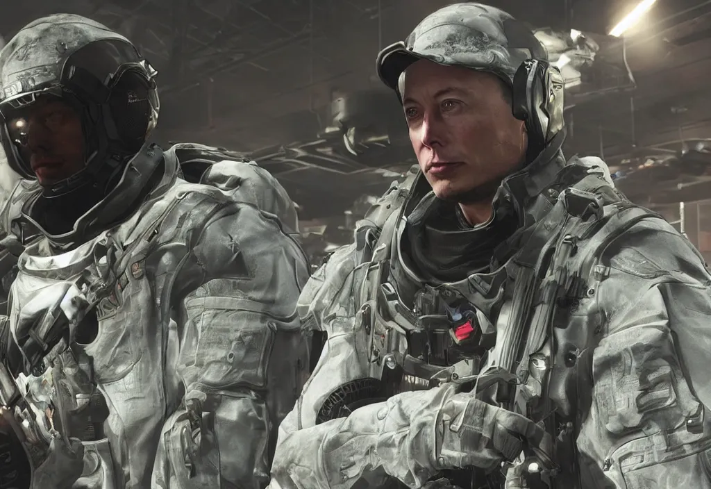 Image similar to elon musk in call of duty, elon musk in the video game call of duty, gameplay screenshot, close up, 3 d rendering. unreal engine. amazing likeness. very detailed.