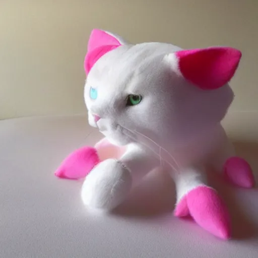 Image similar to a cute white cat plush with pink ears and a pink nose