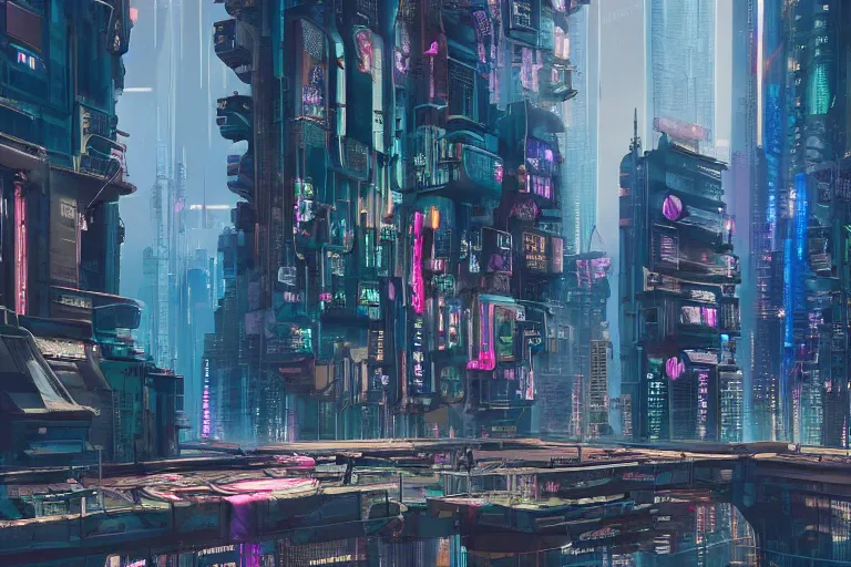 Image similar to optimistic bright utopian futuristic cyberpunk city, daytime, extremely realistic, extremely detailed