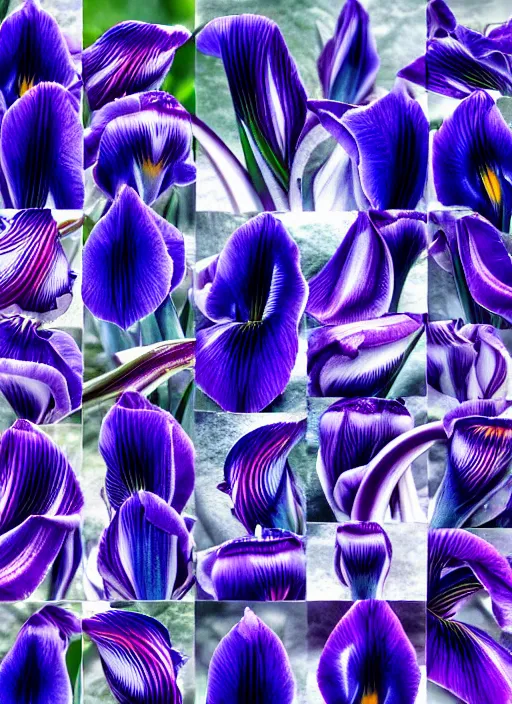 Image similar to montage of thin ringshaped irises, detailed colored textures, eyelashes, advanced art, art styles mix, from wikipedia, wet relections in eyes, sunshine, hd macro photograph, from side, grid o various eye shapes