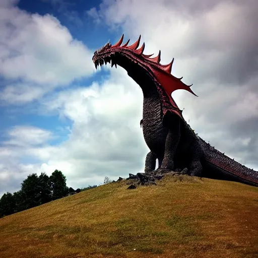 Prompt: Big Dragon on top of the hill