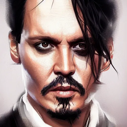 Image similar to “ portrait of johnny depp by greg rutkowski, young, attractive, highly detailed portrait, scifi, digital painting, artstation, concept art, smooth, sharp foccus ilustration, artstation hq ”