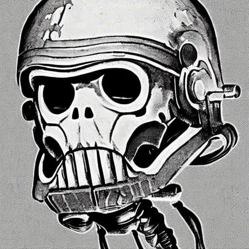 Image similar to zombie stormtrooper, 1 9 7 0 s scifi art