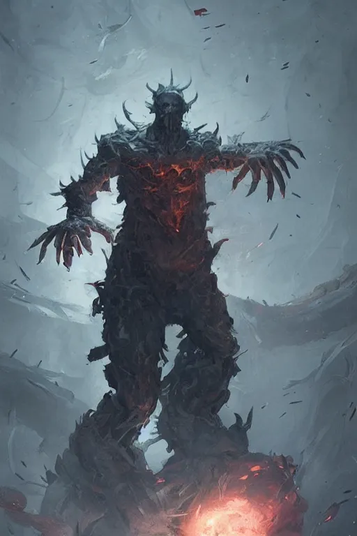 Prompt: a man with many arms, hand instead of a face, human hands, sinister, fantasy boss battle, character art by Greg Rutkowski