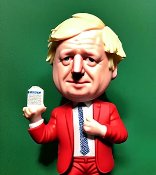 Prompt: 'boris johnson made out of baked beans' funko pop still sealed in box, ebay listing