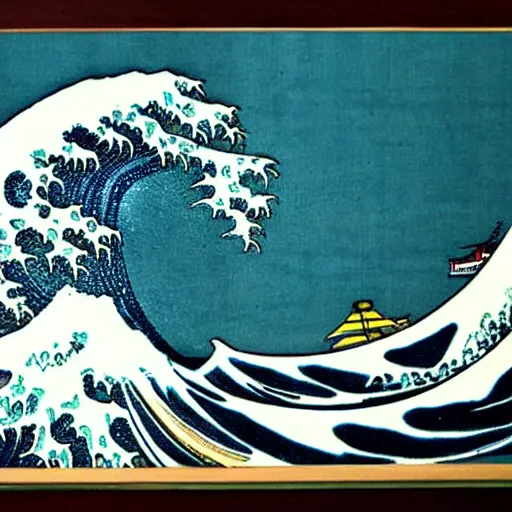 Prompt: donald tusk on Japanese wood painting big wave style ultra details art