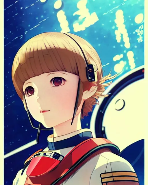 Prompt: ilya kuvshinov anime illustration of young astronaut girl, last exile, murata range, fine detail, perfect anime face, dramatic lighting, dynamic composition, art deco, cel shading, vivid, rich texture, yoshinari yoh, alphonse mucha, ( ( ( colorful ) ) )