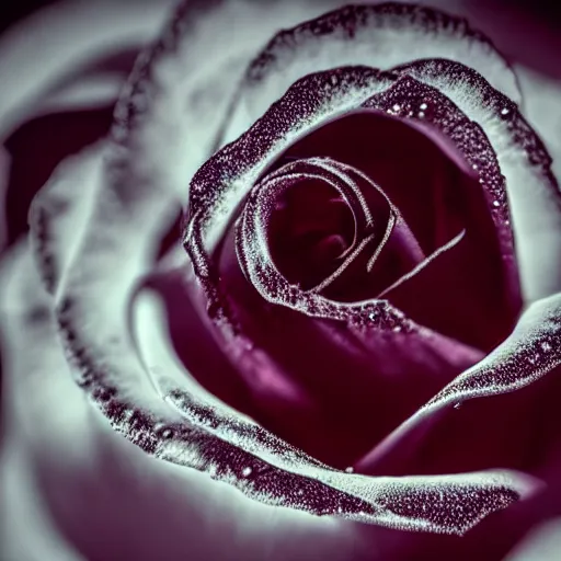 Image similar to award - winning macro of a beautiful black rose made of glowing molten magma