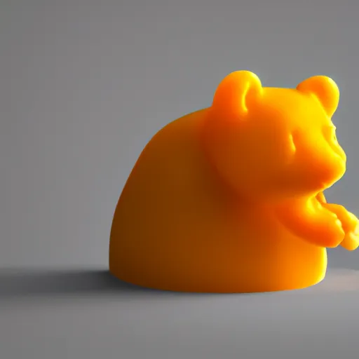 Image similar to gummy bear made of cheese, 8 k, octane render, cheesy