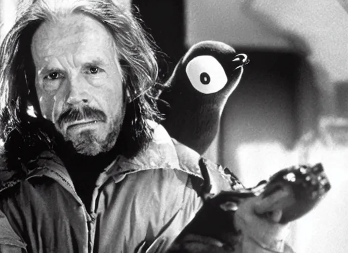 Image similar to A still of John Carpenter's The Thing featuring Pingu