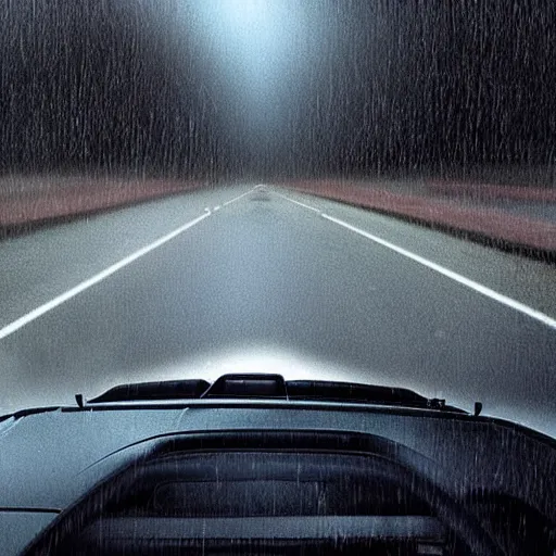 Prompt: dash cam footage, Joe biden as a dark shadow ghost in the middle of the road staring at the driver. bad weather, dramatic lighting, dark clouds, rain, horror scene, very realistic dash cam