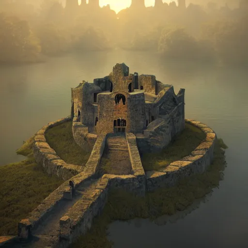 aerial view of a stone fort sitting above a swamp in | Stable Diffusion ...