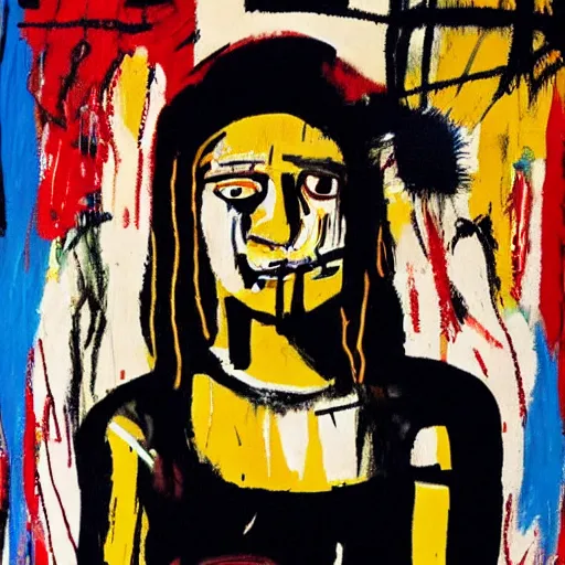 Prompt: monalisa in the style of jean-Michel Basquiat, in the style of jean-Michel Basquiat, in the style of jean-Michel Basquiat, in the style of jean-Michel Basquiat, in the style of jean-Michel Basquiat