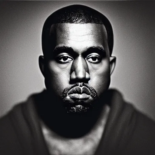 Prompt: a ( ( chiaroscuro lighting portrait ) ) of kanye west ( ( ( dressed as teddy bear mascot ) ) ), black background, ( ( ( portrait by julia margaret cameron ) ) ), shallow depth of field, 8 0 mm, f 1. 8