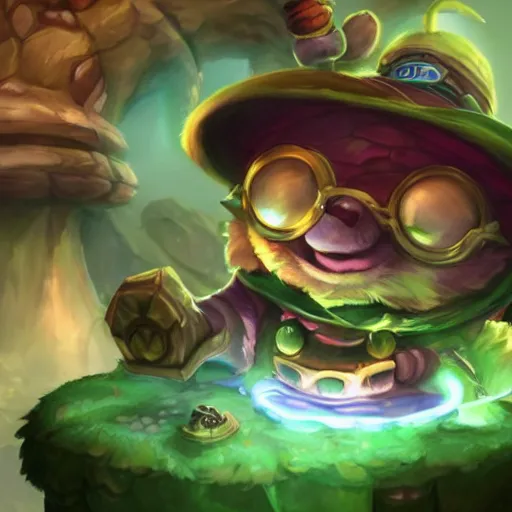 Image similar to teemo sits in bandle city getting high off shrooms, league of legends