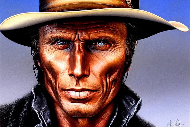 Image similar to poster portrait of peter weller as a black hat cowboy in pale rider ( 1 9 8 5 ). oil painting elegant, highly detailed, centered, digital painting, artstation, concept art, smooth, sharp focus, illustration, artgerm, tomasz alen kopera, peter mohrbacher, donato giancola, joseph christian leyendecker drew struzan