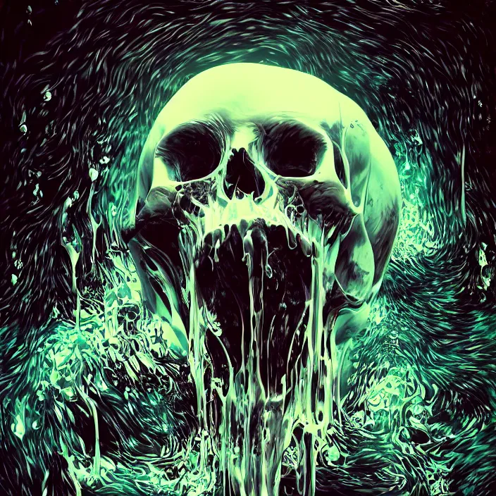 Image similar to a melting dripping skull. burning water distortions. intricate abstract. intricate artwork. by Tooth Wu, wlop, beeple, dan mumford. octane render, trending on artstation, greg rutkowski very coherent symmetrical artwork. cinematic, hyper realism, high detail, octane render, 8k, depth of field, bokeh. iridescent accents