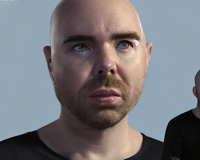 Prompt: karl pilkington, character art, by various concept artists, redshift render, hyperrealistic face, photorealistic render