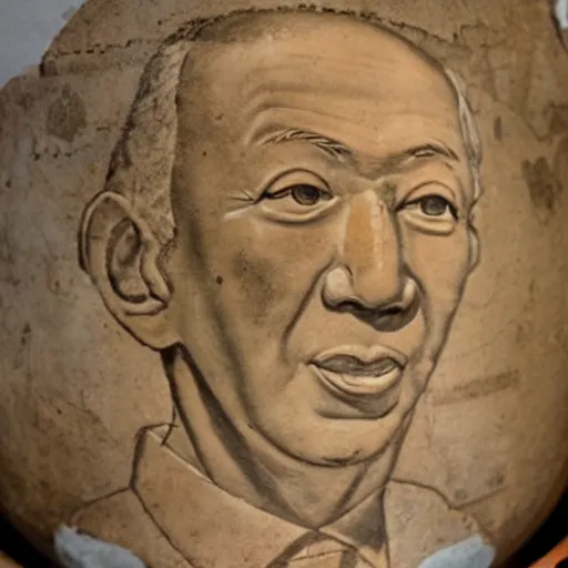 Image similar to a portrait of Lee Kuan Yew on an ancient greek pot found in Athens, British Musuem